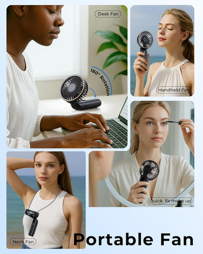 TUNISE Portable Handheld Fan, Portable Fan Rechargeable, 4000mAh, 180° Adjustable, 6 Speed Wind, Display Electricity in Real Time, USB Rechargeable Foldable Fan, Quiet Personal Fan