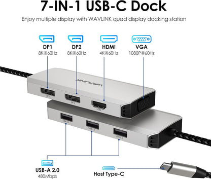USB C Docking Station Dual DP Monitor, Displayport Docking Station with Dual DP, HDMI, VGA, USB2.0 Ports for Lenovo HP Dell, Windows System Computer