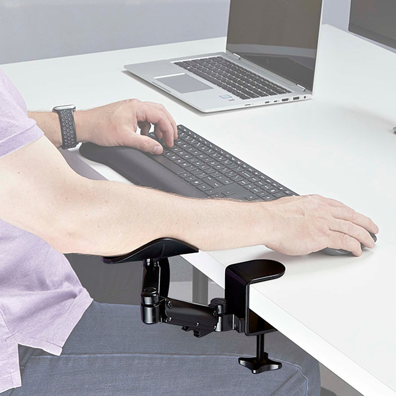 Adjustable Arm Rest for Office Desk, Ergonomic Arm/Elbow Support, 360-Degree Rotation, Clamp-On/No Drill Installation, Black