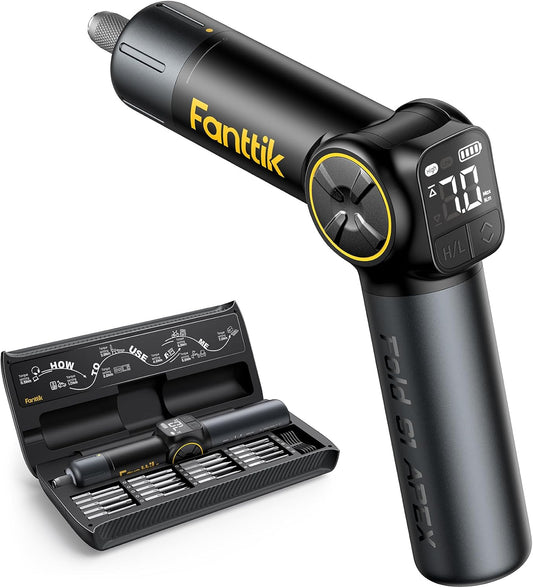 Fanttik Fold S1 APEX Cordless Electric Screwdriver – 3.7V Pivot Handle Screwdriver – 8 Torque Settings Up to 7N·m – LED Screen – Dual Speed 100/250 RPM – 20 S2 Bits - PuriLite