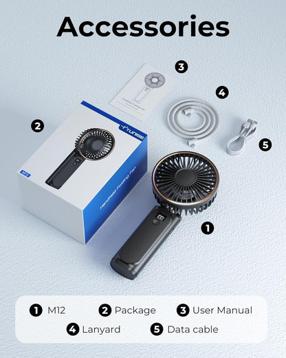 TUNISE Portable Handheld Fan, Portable Fan Rechargeable, 4000mAh, 180° Adjustable, 6 Speed Wind, Display Electricity in Real Time, USB Rechargeable Foldable Fan, Quiet Personal Fan