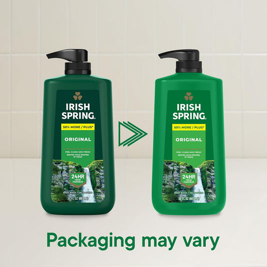 Irish Spring Original Moisturizing Body Wash for Men, 24-Hour Fresh, Face and Body Wash, Biodegradable Ingredients, Paraben Free, Cool Fresh Scent, 30 fl oz Pump Bottle