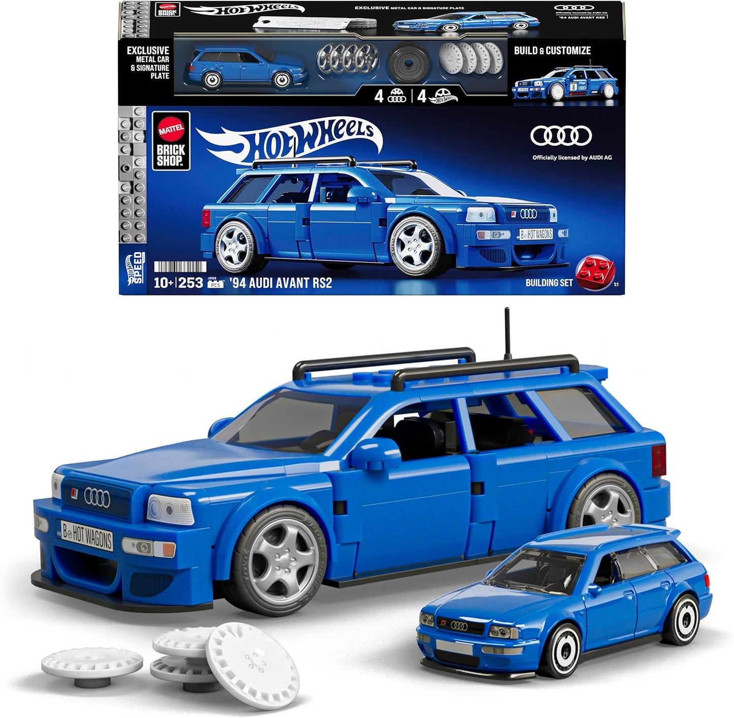 Mattel Brick Shop Hot Wheels ’94 Audi Avant RS2 Building Set, 256 Pieces, Realistic Car Model with Custom Decals for Kids and Adult Collectors Ages 10+ - PuriLite