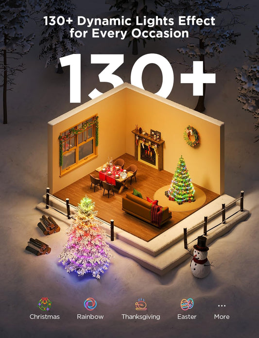 Govee Christmas Lights 2, 99FT 300LEDs RGBWIC Christmas Tree Lights with Shape Mapping Function, Smart Holiday String Lights for Christmas Decor, 130+ Preset Scenes, Voice and APP Control, Green Wire - PuriLite