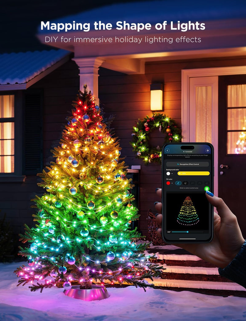 Govee Christmas Lights 2, 99FT 300LEDs RGBWIC Christmas Tree Lights with Shape Mapping Function, Smart Holiday String Lights for Christmas Decor, 130+ Preset Scenes, Voice and APP Control, Green Wire