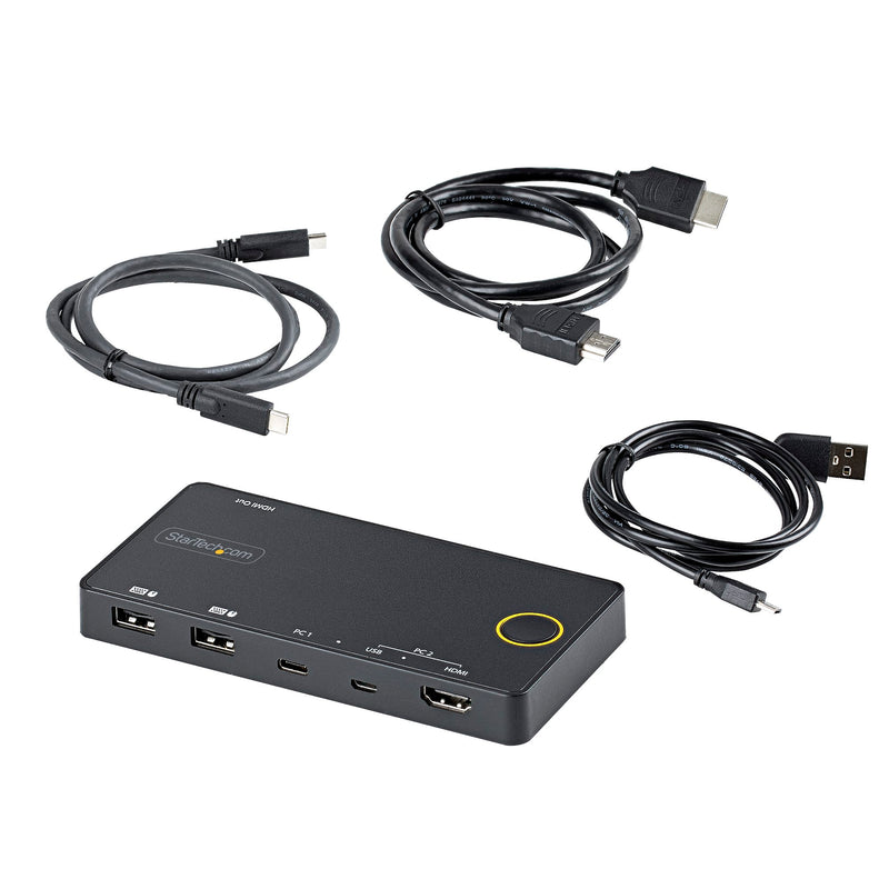 2 Port Hybrid USB-A + HDMI & USB-C KVM Switch - Single 4K 60Hz HDMI 2.0 Monitor - Compact Desktop and/or Laptop HDMI KVM Switch - USB Bus Powered - Thunderbolt 3 Compatible - TAA