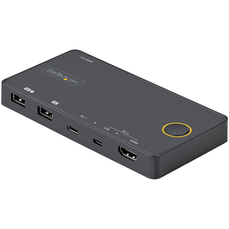 2 Port Hybrid USB-A + HDMI & USB-C KVM Switch - Single 4K 60Hz HDMI 2.0 Monitor - Compact Desktop and/or Laptop HDMI KVM Switch - USB Bus Powered - Thunderbolt 3 Compatible - TAA