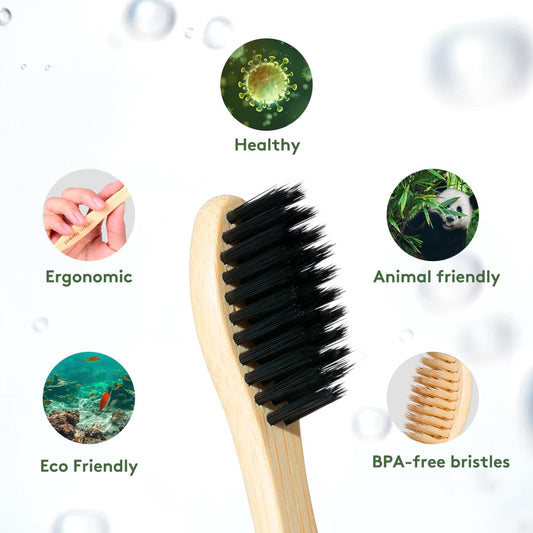 10 Pcs Bamboo Toothbrush, BPA Free Soft Bristle Toothbrush, Eco Friendly Natural Wooden Toothbrushes, Vegan Organic Bamboo Charcoal Tooth Brush for Sensitive Gums (10 Colors)
