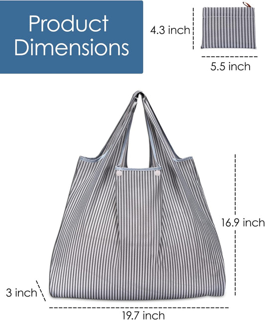 KINGMAS Reusable Grocery Bags, Folding Tote Shopping Bag fits in Pocket, Washable Waterproof Nylon Pouch Bags (2 Pack)