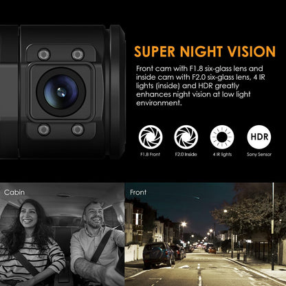 VANTRUE N2 Pro 2.5K Front and Inside Dash Camera for Uber, 1440P Dual Dash Cam for Trucks, Car Dashcam, IR Night Vision, 24H Motion Detection Parking Mode, G-Sensor, Support 256GB Max