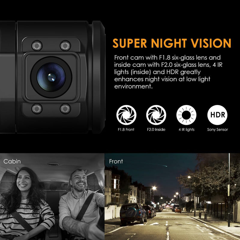 VANTRUE N2 Pro 2.5K Front and Inside Dash Camera for Uber, 1440P Dual Dash Cam for Trucks, Car Dashcam, IR Night Vision, 24H Motion Detection Parking Mode, G-Sensor, Support 256GB Max