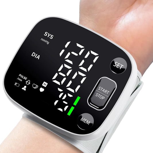 Blood Pressure Monitor Rechargeable Machine for Home Use Adjustable Wrist Cuff 4.92-8.46 inch with Voice Broadcast 2x120 Reading Memory with Carrying Case