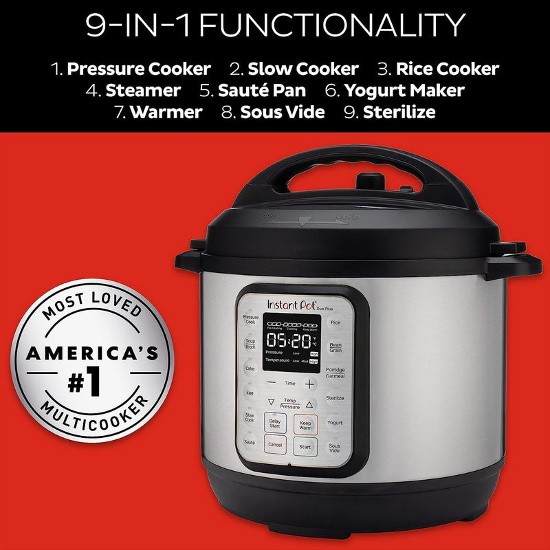 Instant Pot Duo Plus 6 Quart 9-in-1 Electric Pressure Cooker, Slow Cooker, Rice Cooker, Steamer, Sauté, Yogurt Maker, Warmer & Sterilizer, 15 One-Touch Programs,Stainless Steel/Black