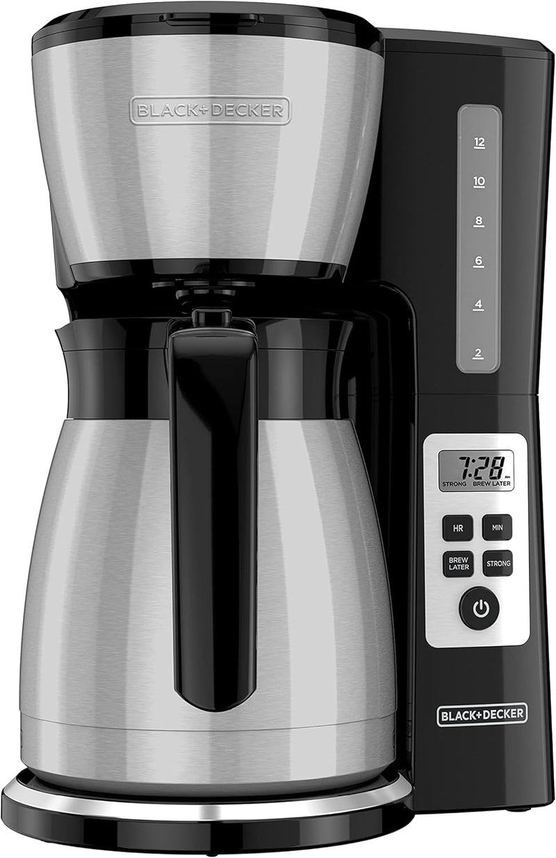 BLACK+DECKER Thermal Carafe Programmable Coffeemaker, 12-Cup Coffee Machine, Stainless Steel