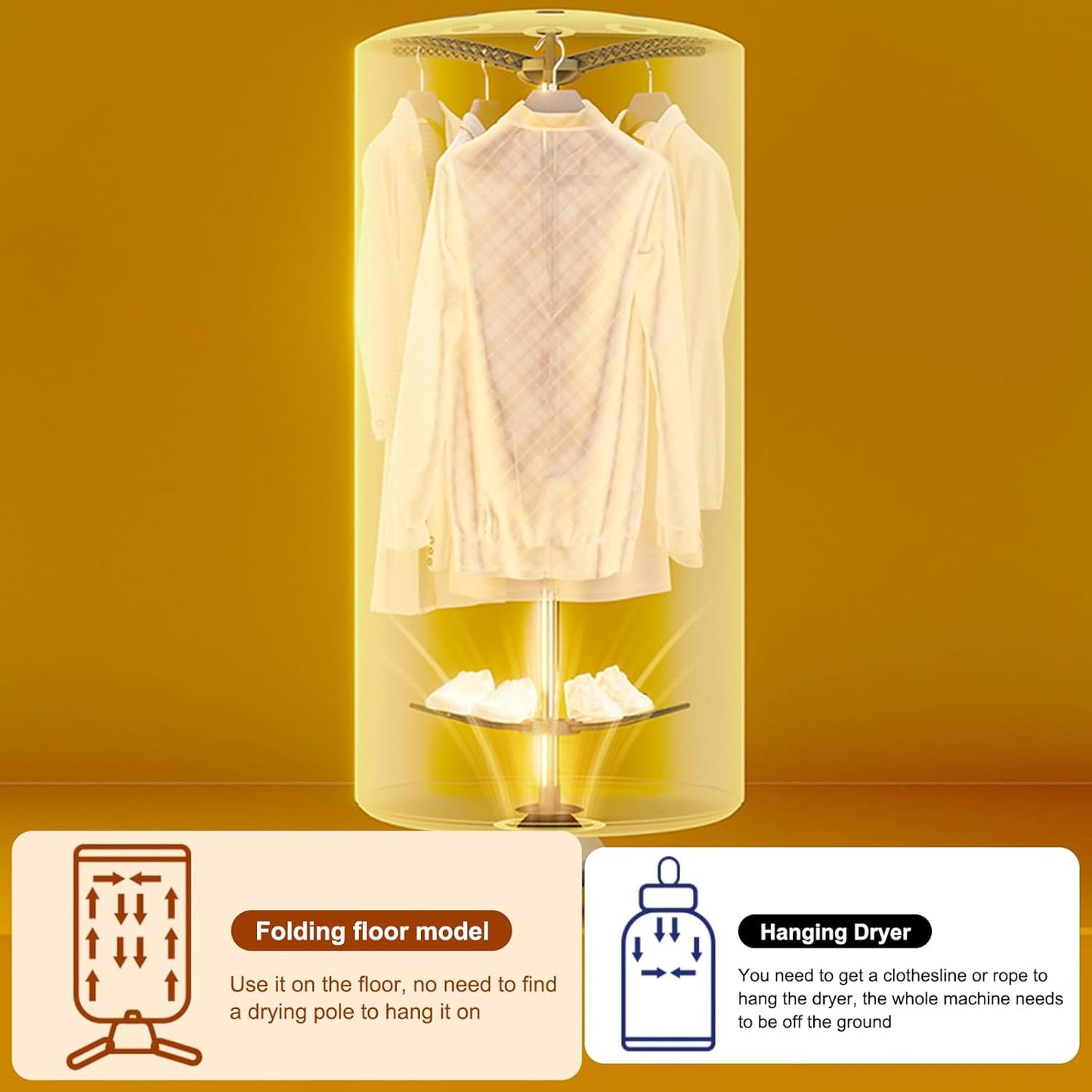 Portable Clothes Dryer Upgraded to Quickly Dry A Large Number of Clothes and Shoes. Travel Mini 900w Dryer Machine, Compact Portable Dryer for Family, Apartment, RV and Travel