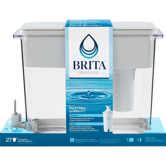 Brita 27 Cup Filter Dispenser, Reduces Chlorine taste and odour from Tap Water, Filters 151 Litres, UltraMax, Grey - PuriLite