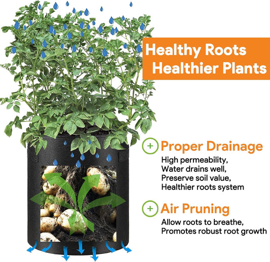 Potato Grow Bags 10 Gallon 4 Pack Fabric Pots Thickened Nonwoven Grow Bags with Reinforced Handles Garden Planting Bags for Tomato Vegetables Fruits Garden Pots Outdoor Indoor(14" Dia x 18" H) - PuriLite