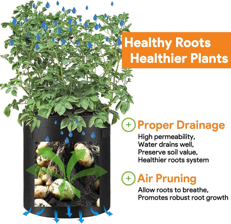 Potato Grow Bags 10 Gallon 4 Pack Fabric Pots Thickened Nonwoven Grow Bags with Reinforced Handles Garden Planting Bags for Tomato Vegetables Fruits Garden Pots Outdoor Indoor(14" Dia x 18" H)