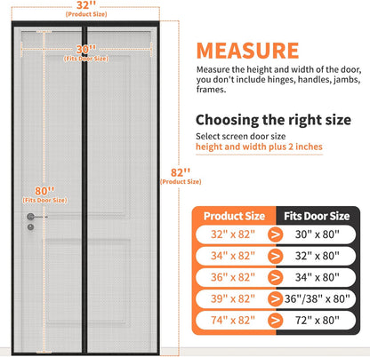 Magnetic Screen Door, Heavy Duty Fiberglass Moustiquaire Magnétique, Screen Mesh with Automatic Block Closure, Walk Through Easily for Kids Pets,Fits Door Size up to 36-38" W x 80" H