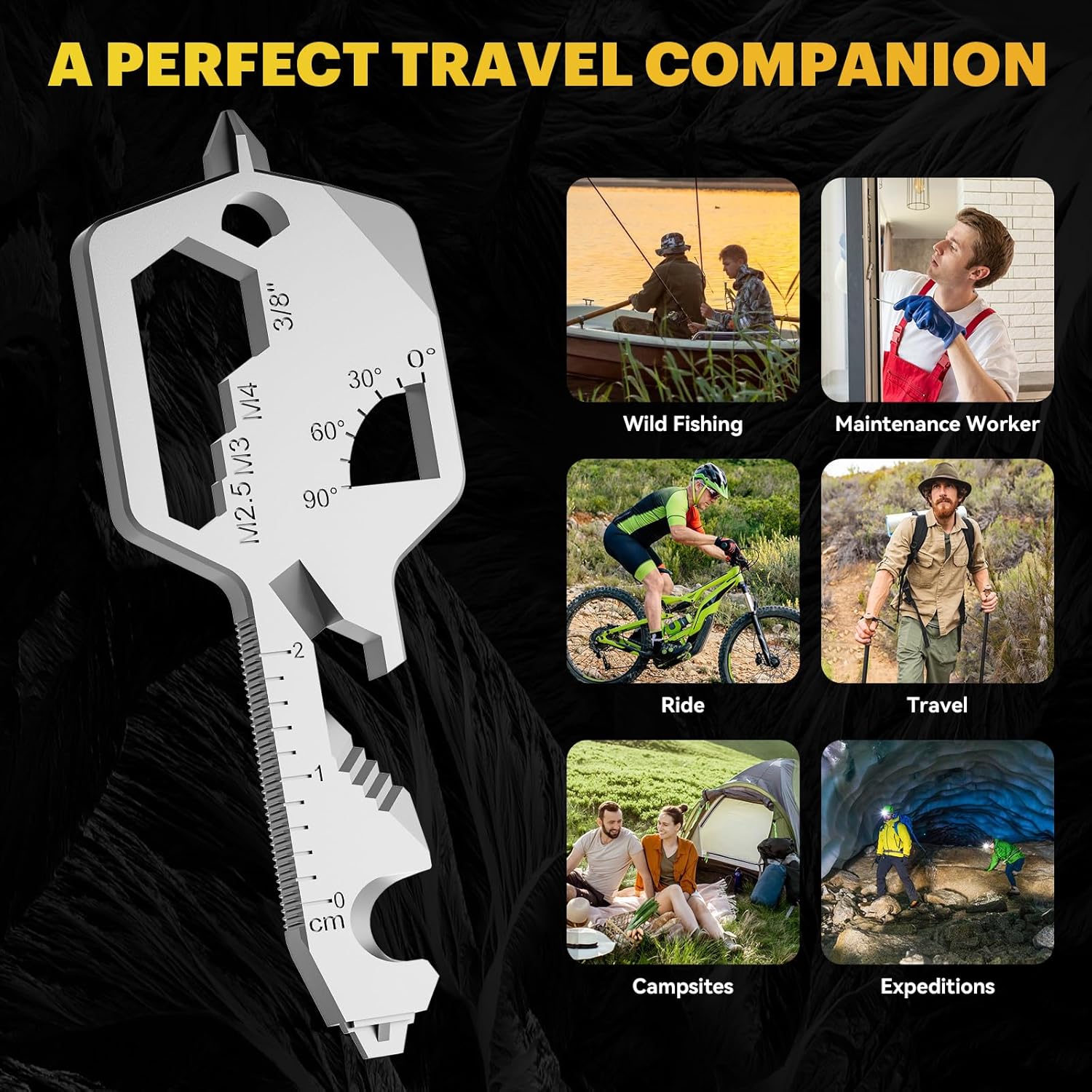 Key Shaped Pocket Multi Tool 20-in-1 Stainless Steel Keychain Utility Tool, Compact Everyday Carry Multitool for Home, Travel, and Outdoor Use - PuriLite