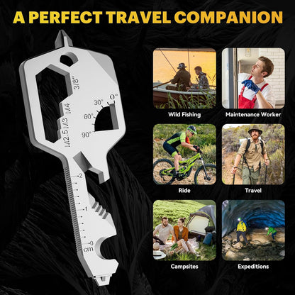 Key Shaped Pocket Multi Tool 20-in-1 Stainless Steel Keychain Utility Tool, Compact Everyday Carry Multitool for Home, Travel, and Outdoor Use - PuriLite