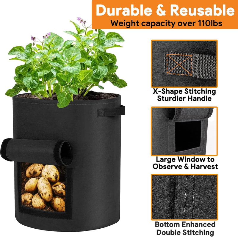 Potato Grow Bags 10 Gallon 4 Pack Fabric Pots Thickened Nonwoven Grow Bags with Reinforced Handles Garden Planting Bags for Tomato Vegetables Fruits Garden Pots Outdoor Indoor(14" Dia x 18" H)