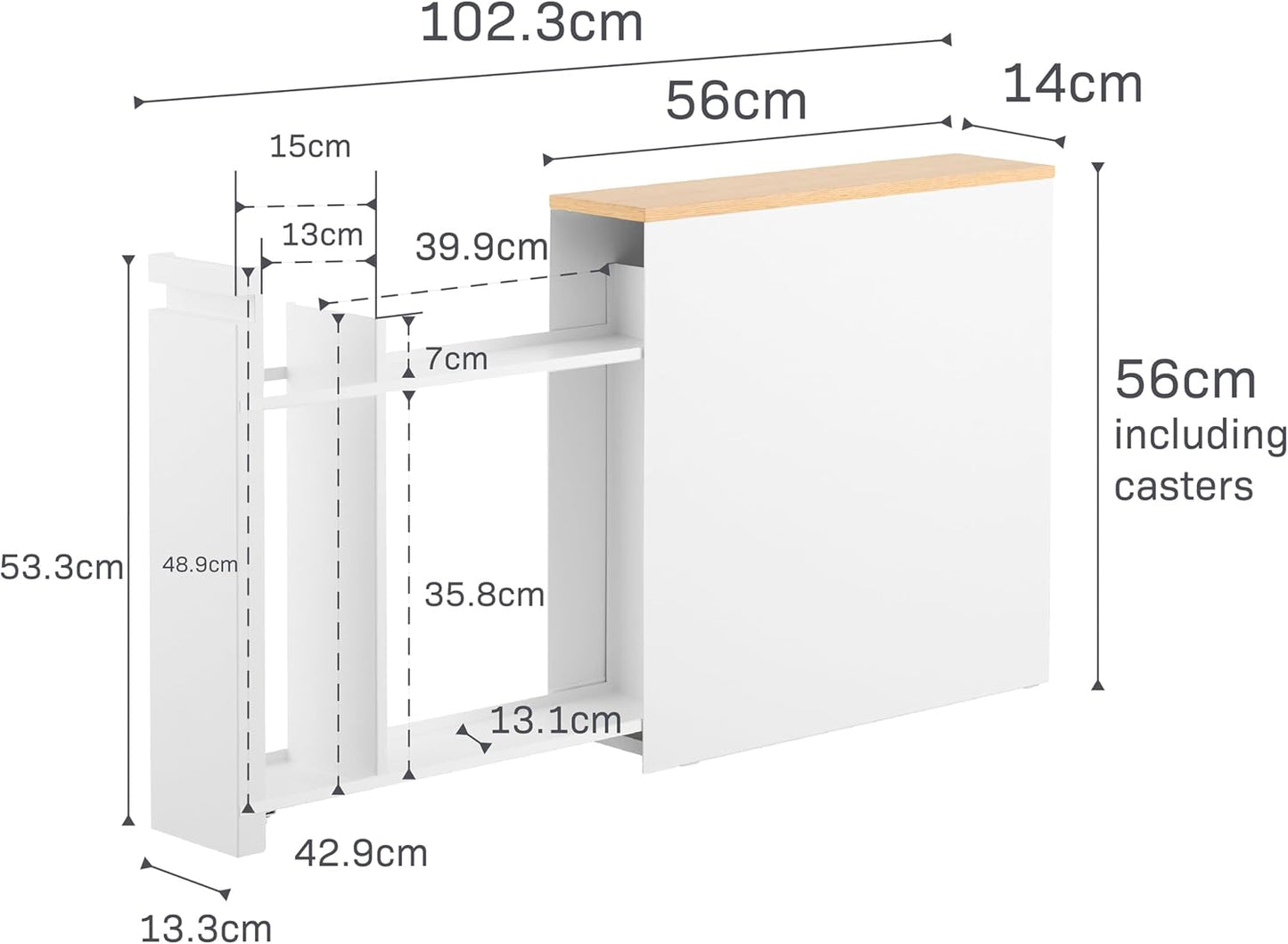 Yamazaki Home Tower Pull-Out Bathroom Storage Cabinet - Slim Bathroom Organizer With Wood Top