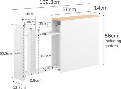 Yamazaki Home Tower Pull-Out Bathroom Storage Cabinet - Slim Bathroom Organizer With Wood Top