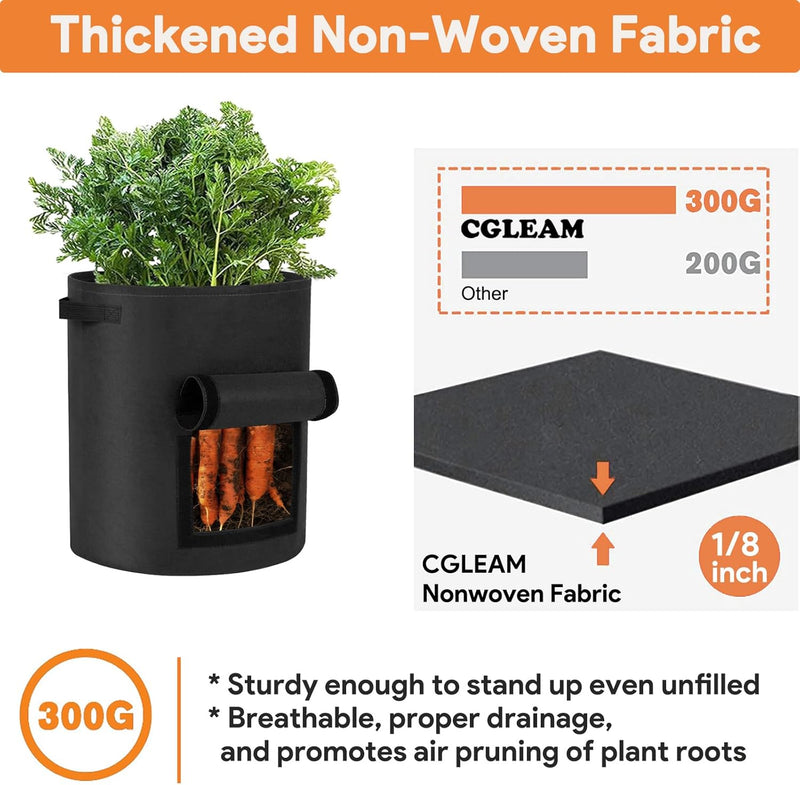 Potato Grow Bags 10 Gallon 4 Pack Fabric Pots Thickened Nonwoven Grow Bags with Reinforced Handles Garden Planting Bags for Tomato Vegetables Fruits Garden Pots Outdoor Indoor(14" Dia x 18" H)