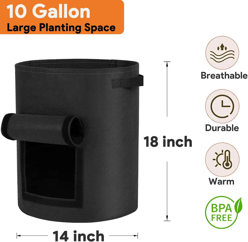 Potato Grow Bags 10 Gallon 4 Pack Fabric Pots Thickened Nonwoven Grow Bags with Reinforced Handles Garden Planting Bags for Tomato Vegetables Fruits Garden Pots Outdoor Indoor(14" Dia x 18" H)