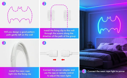 AILBTON Led Neon Rope Lights 32.8Ft,Control with App/Remote,Flexible Led Rope Lights,Multiple Modes,IP65 Outdoor RGB Neon Lights Waterproof,Music Sync Gaming Led Neon Strip Lights for Bedroom