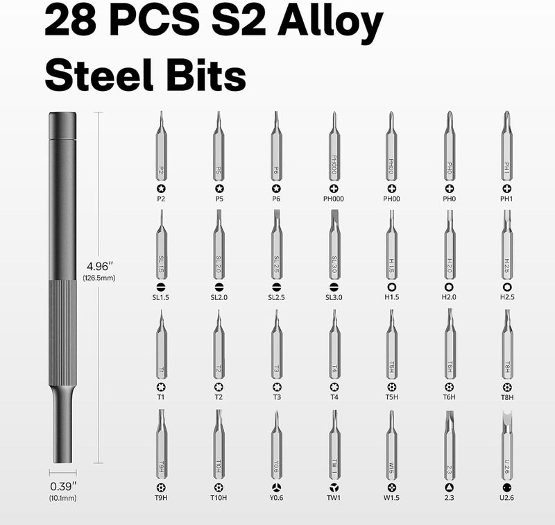 HOTO Precision Screwdriver Set, 28-in-1 Manual Screwdriver Set, Mini Hand with Magnetic S2-Steel Bits, Ideal for Phone/Glasses/Watches/Laptop