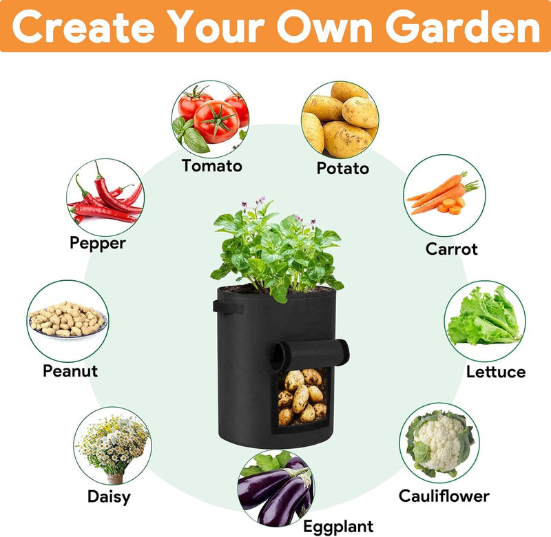 Potato Grow Bags 10 Gallon 4 Pack Fabric Pots Thickened Nonwoven Grow Bags with Reinforced Handles Garden Planting Bags for Tomato Vegetables Fruits Garden Pots Outdoor Indoor(14" Dia x 18" H)