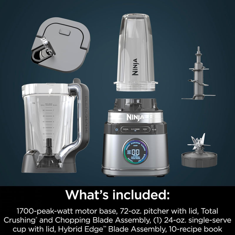 Ninja Detect Power Blender + Personal Single-Serve, BlendSense Technology, For Smoothies, Food and More, Compact Kitchen Countertop, 1700 P-Watts, 72 oz. Pitcher, 24 oz. Cup, TB300C (Canadian Version)