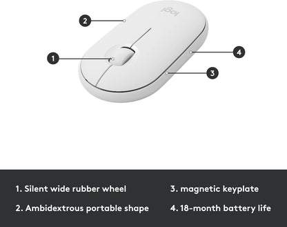 Logitech MK470 Slim Wireless Keyboard and Mouse Combo - Modern Compact Layout, Ultra Quiet, 2.4 GHz USB Receiver, Plug n' Play Connectivity, Compatible with Windows - Off White