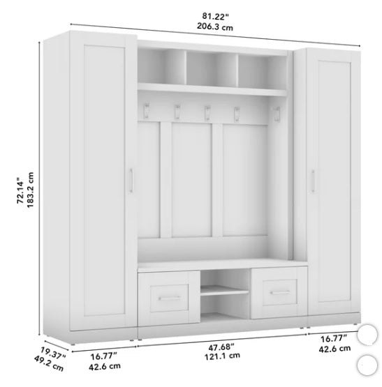 Bush Furniture Hampton Heights Hall Tree with Bench and Narrow Cabinets