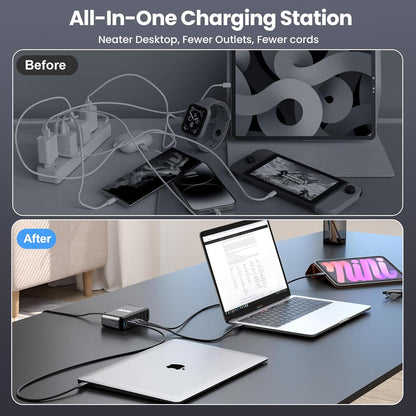 600W USB C Charger Block – GaN III 8-Port Fast Charging Station – PD 3.1 140W Laptop Charger – 2×140W + 2×100W USB-C – 3×USB-A - PuriLite