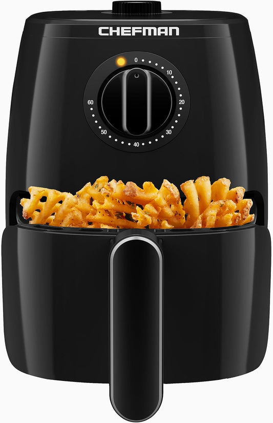 Chefman TurboFry 2-Quart Air Fryer, Dishwasher Safe Basket & Tray, Use Little to No Oil For Healthy Food, 60 Minute Timer, Fry Healthier Meals Fast, Heat And Power Indicator Light, Temp Control, Black