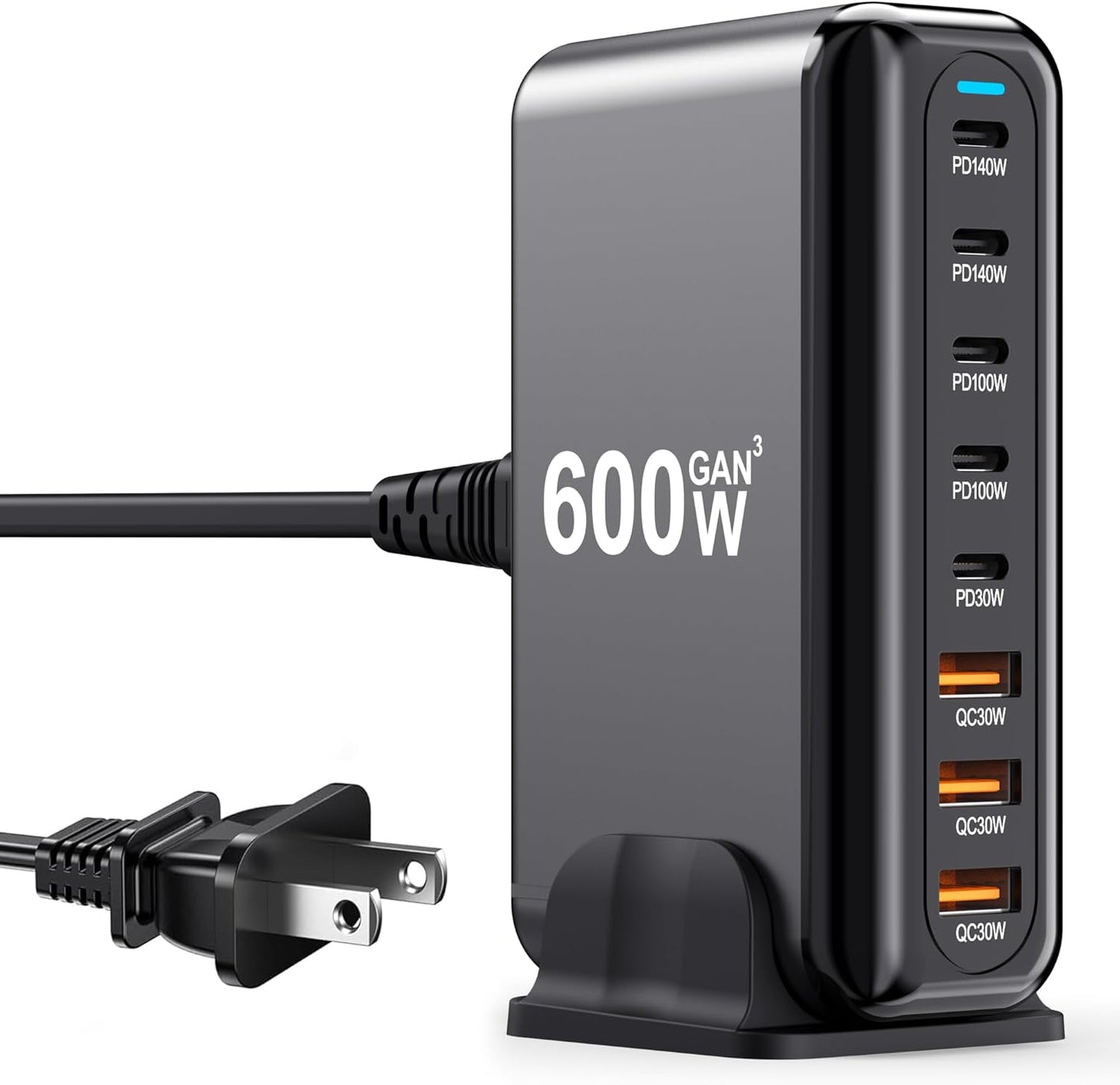600W USB C Charger Block – GaN III 8-Port Fast Charging Station – PD 3.1 140W Laptop Charger – 2×140W + 2×100W USB-C – 3×USB-A - PuriLite