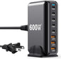 600W USB C Charger Block – GaN III 8-Port Fast Charging Station – PD 3.1 140W Laptop Charger – 2×140W + 2×100W USB-C – 3×USB-A - PuriLite