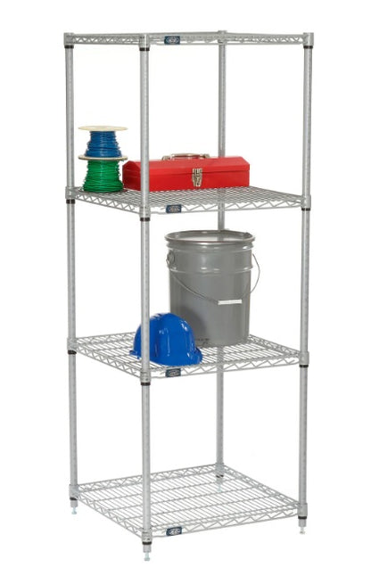 Nexel® 4 Shelf, Nexelate® Silver Epoxy Wire Shelving Unit, Starter, 24"W x 24"D x 63"H - PuriLite