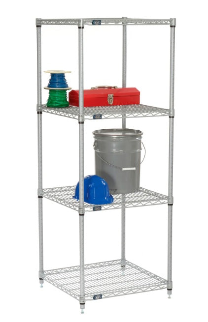 Nexel® 4 Shelf, Nexelate® Silver Epoxy Wire Shelving Unit, Starter, 24"W x 24"D x 63"H - PuriLite