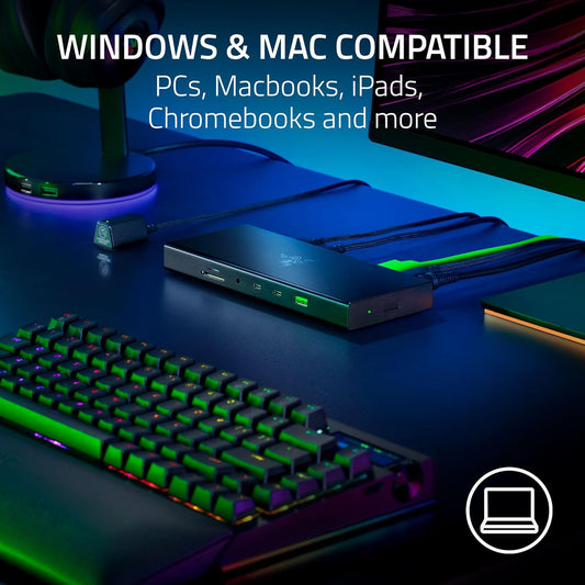Razer USB 4 Dock: 14 Ports (Type C, Type A, HDMI, DP, Ethernet, SD, 3.5mm) - Dual Monitor Up to 4K 120 Hz - Laptop & Phone Fast Charge - Durable Lightweight Casing - Windows & Mac Compatible - Black - PuriLite