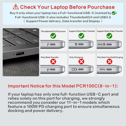 Laptop Docking Station Stand 8-in-1 – USB-C Hub with 4K HDMI Dual Display – 360° Swivel Aluminum Laptop Stand – USB 3.0 Data Ports – 3.5mm Audio Jack - PuriLite
