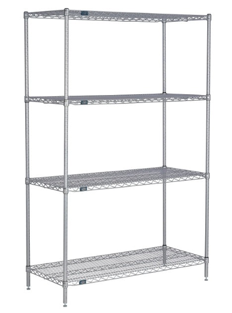 Nexel® 4 Shelf, Nexelate® Silver Epoxy Wire Shelving Unit, Starter, 24"W x 24"D x 63"H - PuriLite