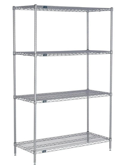 Nexel® 4 Shelf, Nexelate® Silver Epoxy Wire Shelving Unit, Starter, 24"W x 24"D x 63"H - PuriLite