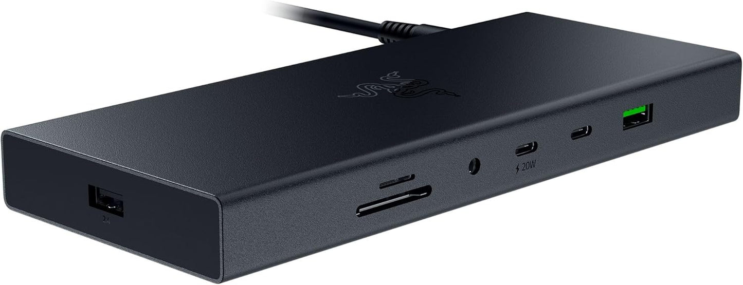 Razer USB 4 Dock: 14 Ports (Type C, Type A, HDMI, DP, Ethernet, SD, 3.5mm) - Dual Monitor Up to 4K 120 Hz - Laptop & Phone Fast Charge - Durable Lightweight Casing - Windows & Mac Compatible - Black