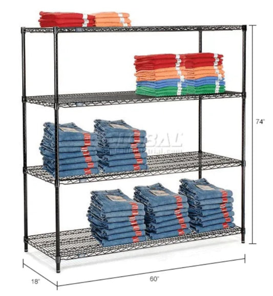 Nexel® 4 Shelf, Black Epoxy Wire Shelving Unit, Starter, 60"W x 18"D x 74"H - PuriLite