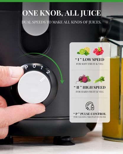 GDOR Juicer Machine, Electric Centrifugal Juicer with Titanium Enhanced Cut Disc, Dual Speeds with 2.5" Feed Chute, for Fruits and Veggies, Anti-Drip, Includes Cleaning Brush, BPA-Free