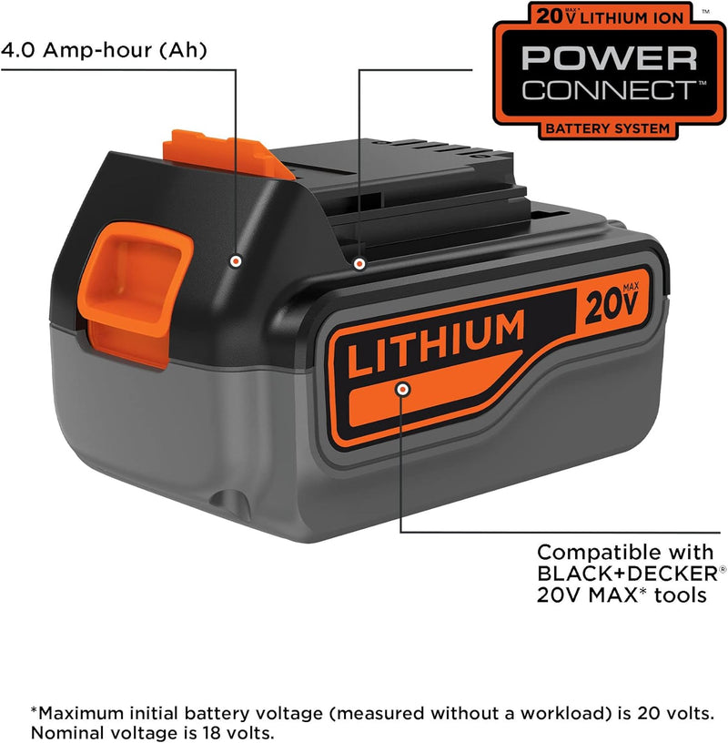 BLACK+DECKER 20V Battery, 4.0 Ah Lithium-Ion Battery Pack, 20-volt (LB2X4020-OPE)